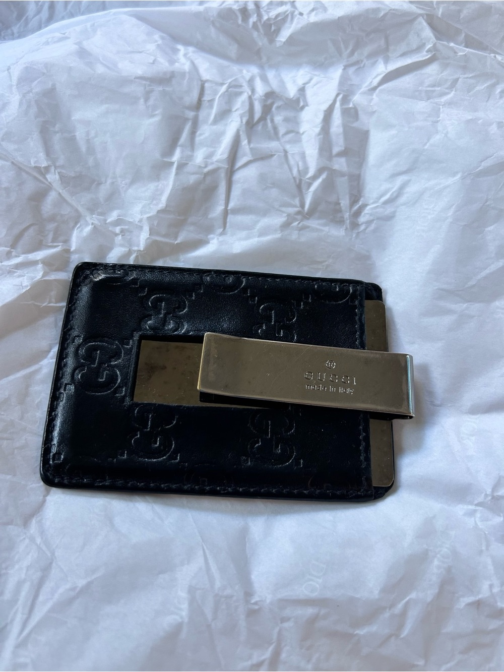 Authentic Gucci Black Leather Money Clip Card Holder Wallet